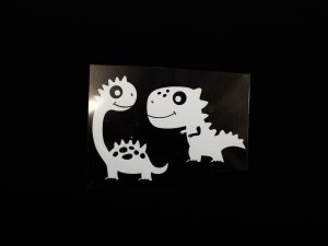 Transfer-Applikation zum Aufbügeln ca. 5 cm x 4,5 cm - Glow in the Dark - 2 Dinos - weiß 