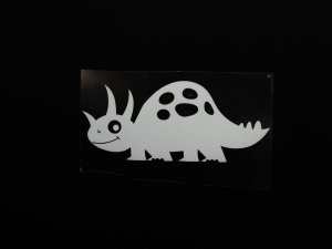 Transfer-Applikation zum Aufbügeln ca. 9 cm x 4 cm - Glow in the Dark - Dino - weiß 