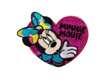 Applikation mit Glitzer zum Aufbügeln Disney-Mickey Mouse - Minnie im Herz - pink