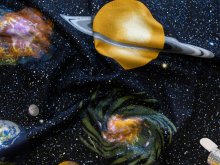 Webware Baumwolle Planetary Missions Studio fabrics  - Weltall - dunkelblau