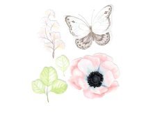 Applikation zum Aufbügeln 12cm x 12cm - Aquarell Blumen mit Schmetterling- bunt