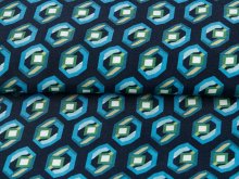 Webware Baumwolle Viskose - bunte Hexagons - nachtblau