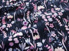  Jackenstoff Softshell Digitaldruck - Blumenwiese - dunkelblau/rosa