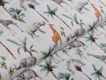 Webware Popeline Baumwolle Digitaldruck - Giraffen und Elefanten - weiß