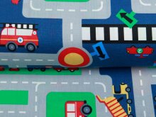 Webware Baumwolle - Straßen und Fahrzeuge - grau/blau