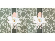 Jersey Viskose PANEL ca. 160cm x 75cm - Orchidee und Schrift auf Blättern - olive