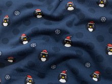 Jersey Baumwolle -Weihnachtspinguine - dunkelblau