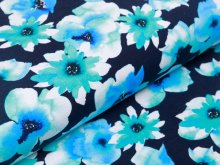 Jersey - hübsche Blumen - nachtblau/aqua