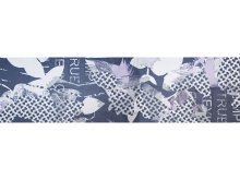 Tuch-PANEL ca. 45cm x 175cm - gemusterte Blumen - weiß/dunkelblau/flieder
