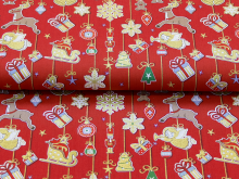 Webware Baumwolle Popeline mit Foliendruck - weihnachtlicher Baumschmuck - rot