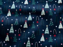 Webware Popeline Baumwolle Weihnachten - Weihnachtsbäume - dunkelblau