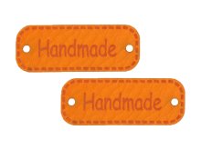 2 Applikationen / Label aus ökologischem Kunstleder ca. 15x40mm - Handmade - orange