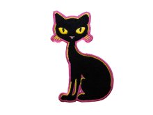 Stick-Applikation zum Aufnähen ca. 8 cm x 12 cm - Katze - schwarz