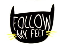 Applikation zum Aufbügeln ca 7cm x 7cm - Katze follow my feet - schwarz/gelb