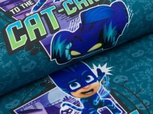 Jersey Swafing PJ Masks-Pyjamahelden PANEL ca. 60 x 150 cm - Gekko, Eulette und Catboy - petrol