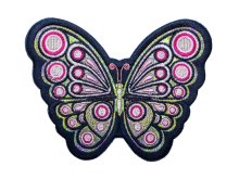 Stick-Applikation zum Aufnähen Hologramm ca. 11 cm x 14 cm - Schmetterling - blau - rosa