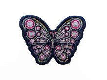 Stick-Applikation zum Aufnähen Hologramm ca. 6 cm x 8 cm - Schmetterling - blau - rosa